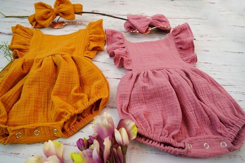 Cotton Romper and Headband with Bow
