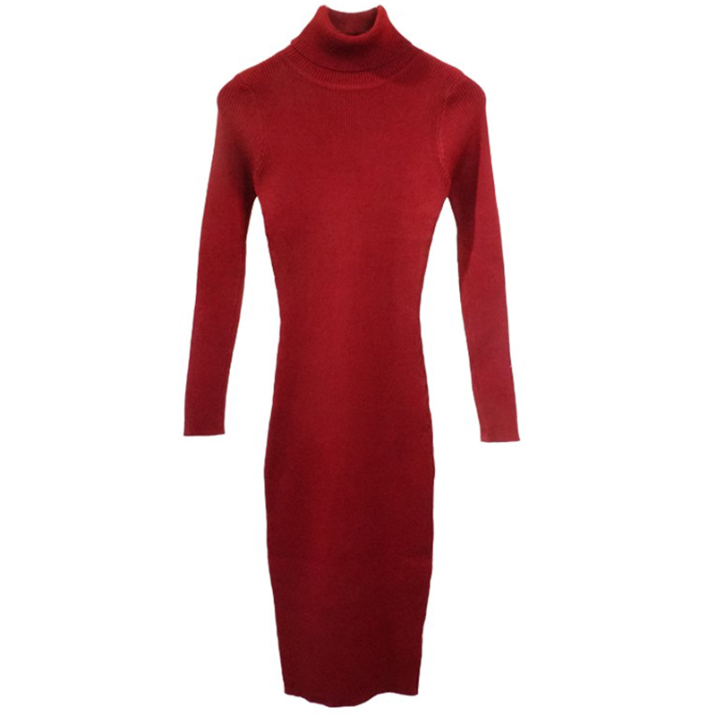 Women's Knitted Solid Color Turtleneck Dress Women's Knitted Solid Color Turtleneck Dress