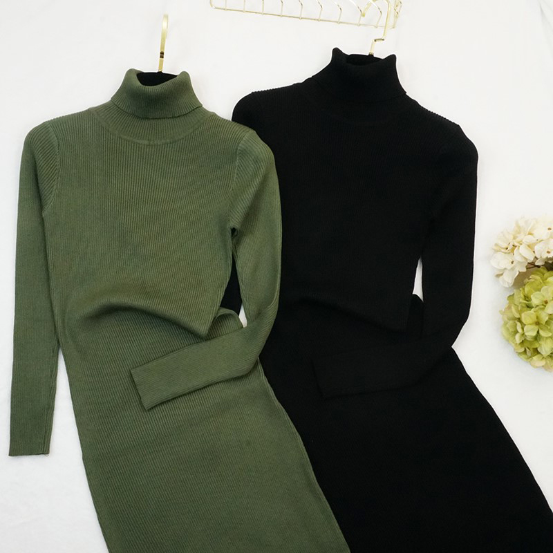 Women's Knitted Solid Color Turtleneck Dress Women's Knitted Solid Color Turtleneck Dress