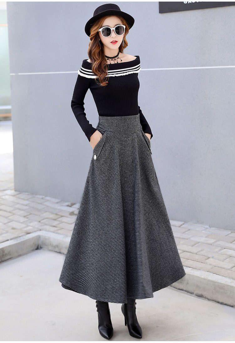 Women's High Waist A-Line Woolen Skirt