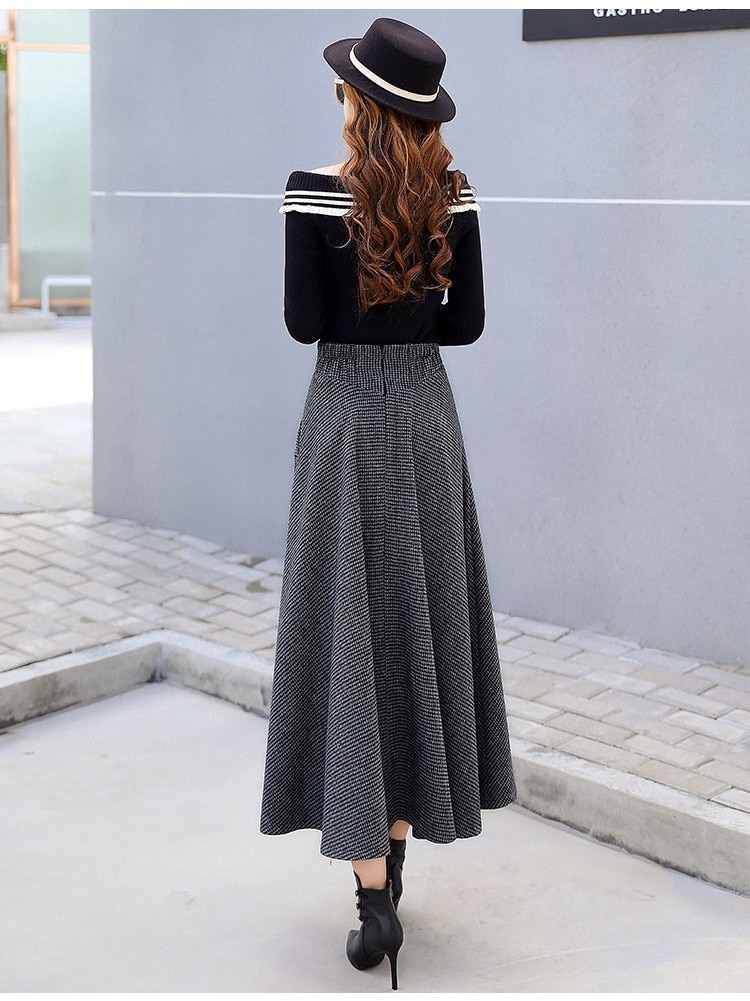Women's High Waist A-Line Woolen Skirt