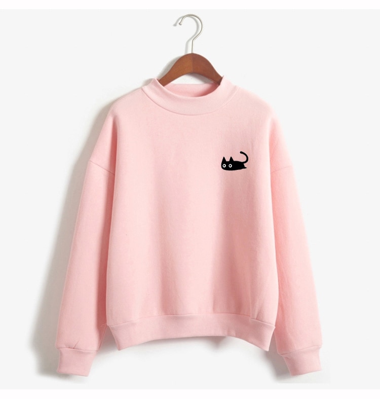 Kawaii Women's Sweatshirt with Black Cat Print