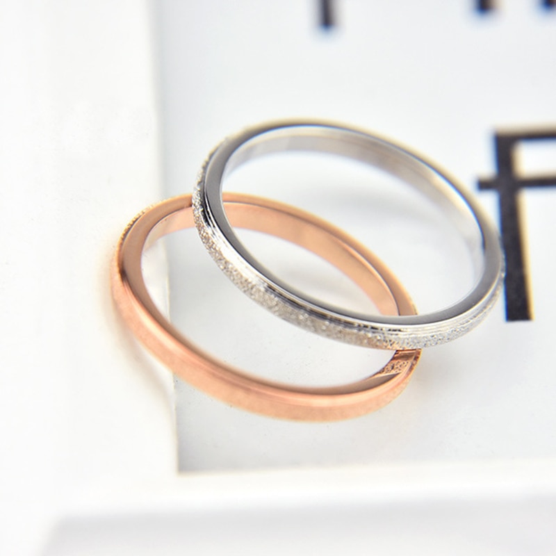 KNOCK High quality Fashion Simple Scrub Stainless Steel Women 's Rings 2 mm Width Rose Gold Color Finger Gift For Girl Jewelry