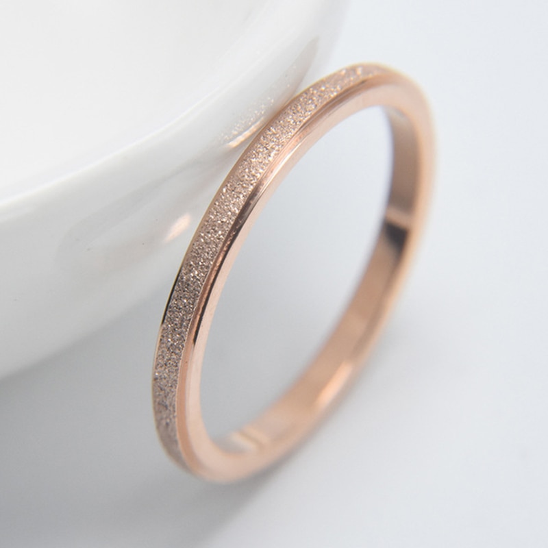 KNOCK High quality Fashion Simple Scrub Stainless Steel Women 's Rings 2 mm Width Rose Gold Color Finger Gift For Girl Jewelry