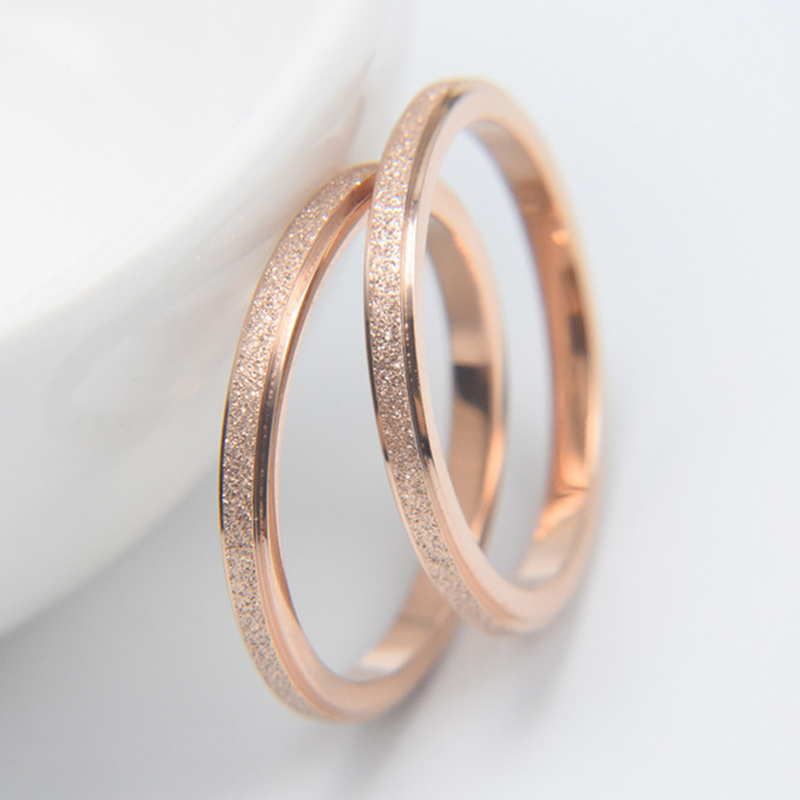 KNOCK High quality Fashion Simple Scrub Stainless Steel Women 's Rings 2 mm Width Rose Gold Color Finger Gift For Girl Jewelry