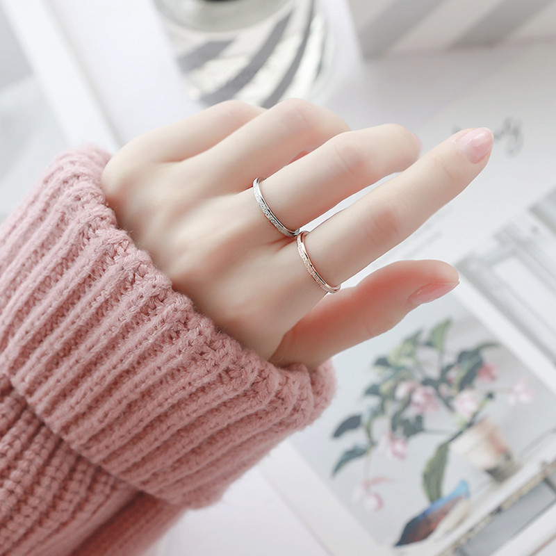 KNOCK High quality Fashion Simple Scrub Stainless Steel Women 's Rings 2 mm Width Rose Gold Color Finger Gift For Girl Jewelry