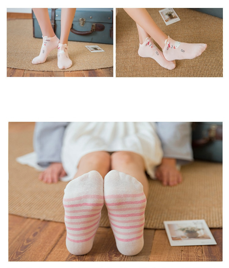 5Pairs New Arrivl Women Cotton Socks Pink Cute Cat Ankle Socks Short Women Socks Casual Animal Ear Red Heart Gril Socks 35-40