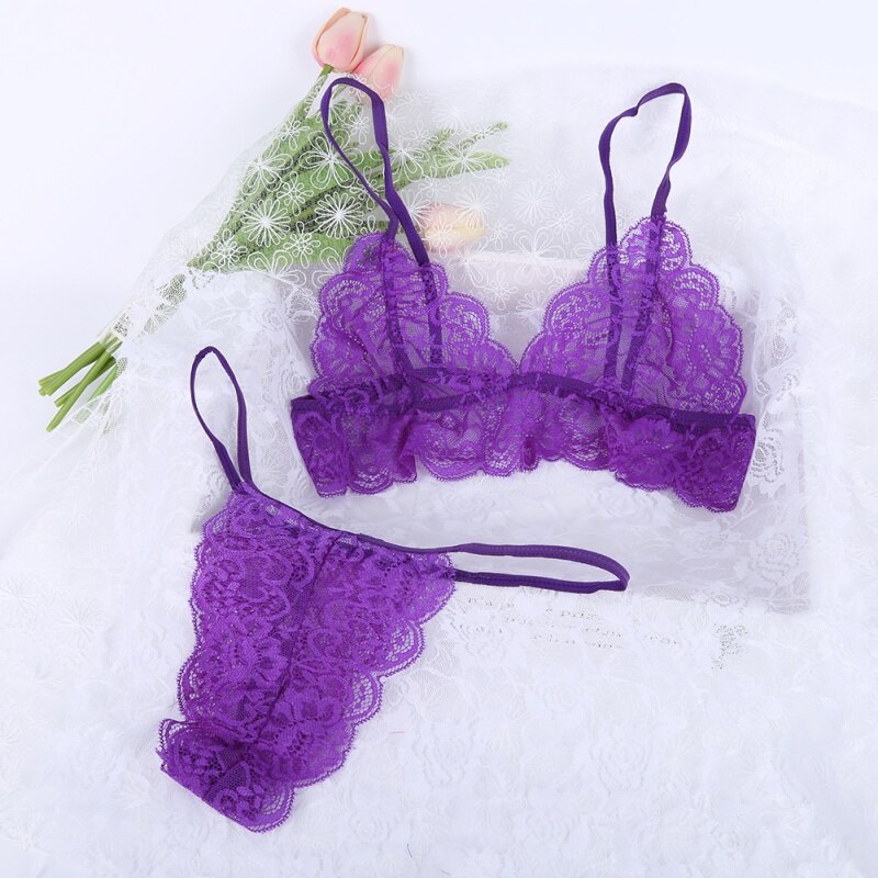 French Style Sexy Bra Women Lingerie Porno Lace Transparent Bralette Seamless Deep V Brassiere Wireless Bras Thin Sexy Underwear