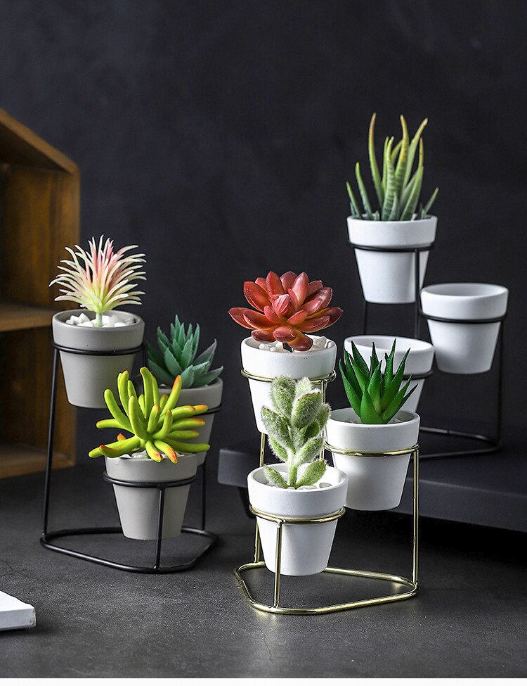 Mini 3 in 1 Modern Small Flower Pots with Metal Stand
