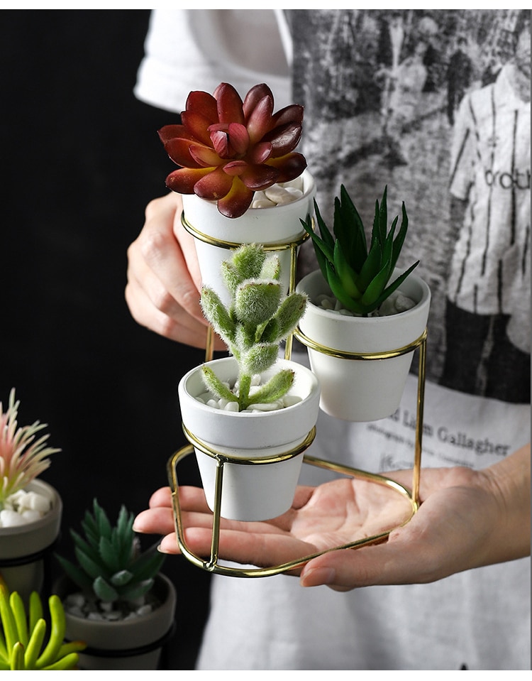 Mini 3 in 1 Modern Small Flower Pots with Metal Stand