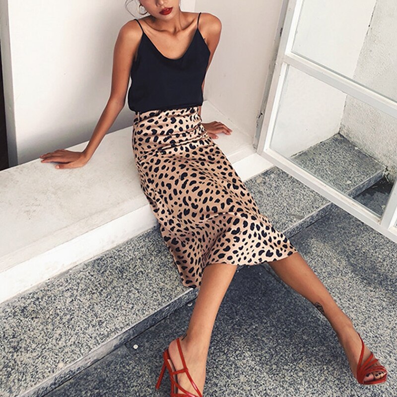 Leopard Printed A-Line Midi Skirt for Women