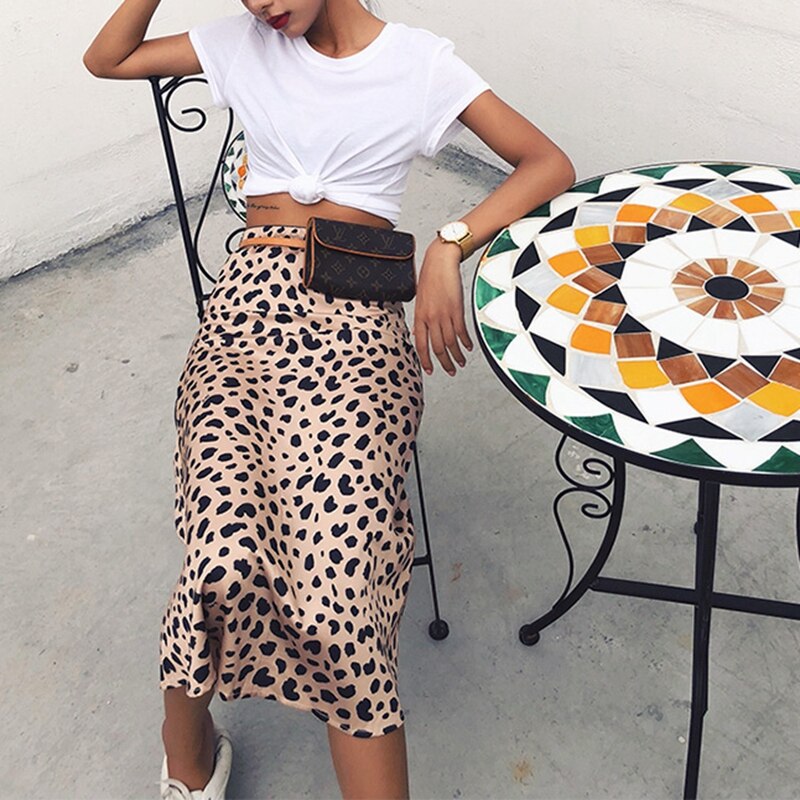 Leopard Printed A-Line Midi Skirt for Women