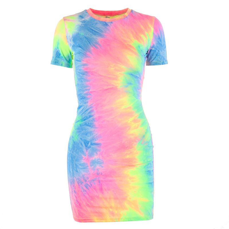 Rainbow Neon Tye Dye Mini Dress for Women