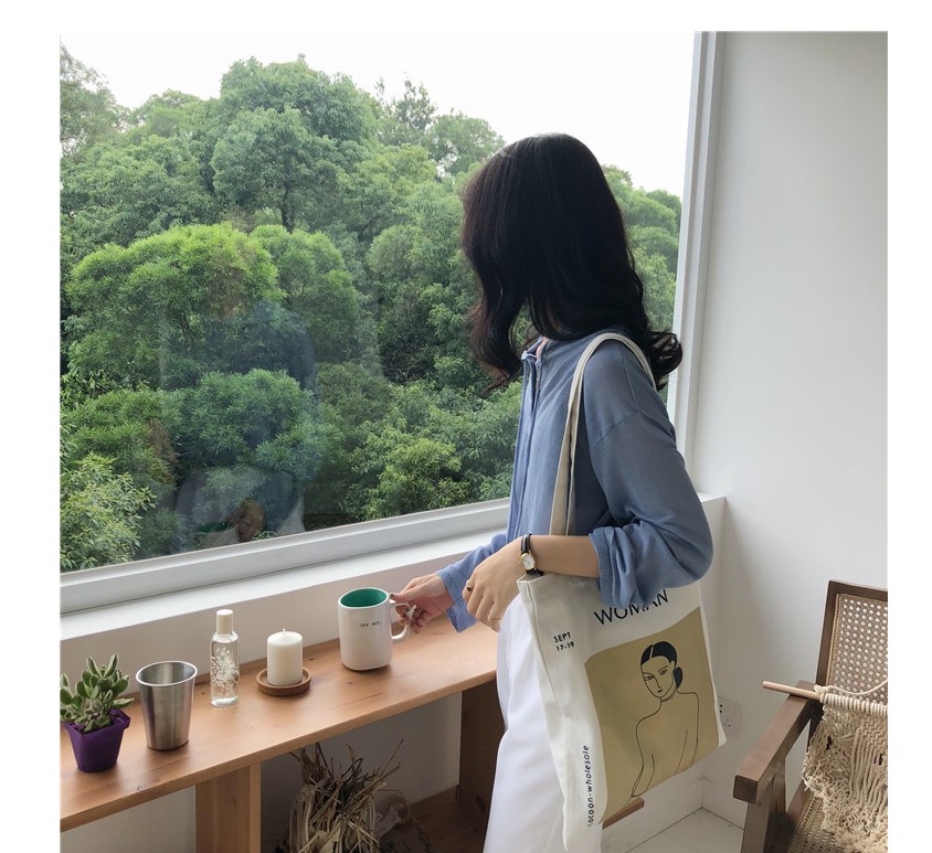 Women's Woman Print Canvas Tote Bag