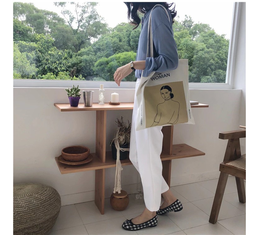 Women's Woman Print Canvas Tote Bag