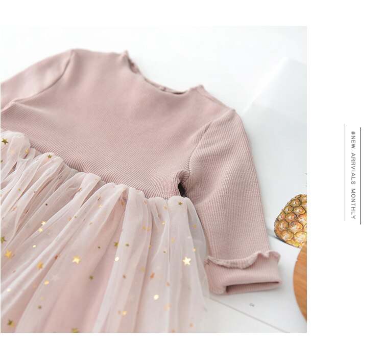 Cute Long Sleeved Cotton Dress with Ruffles