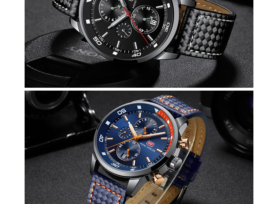 Men's Plaid Leather Strap Watches