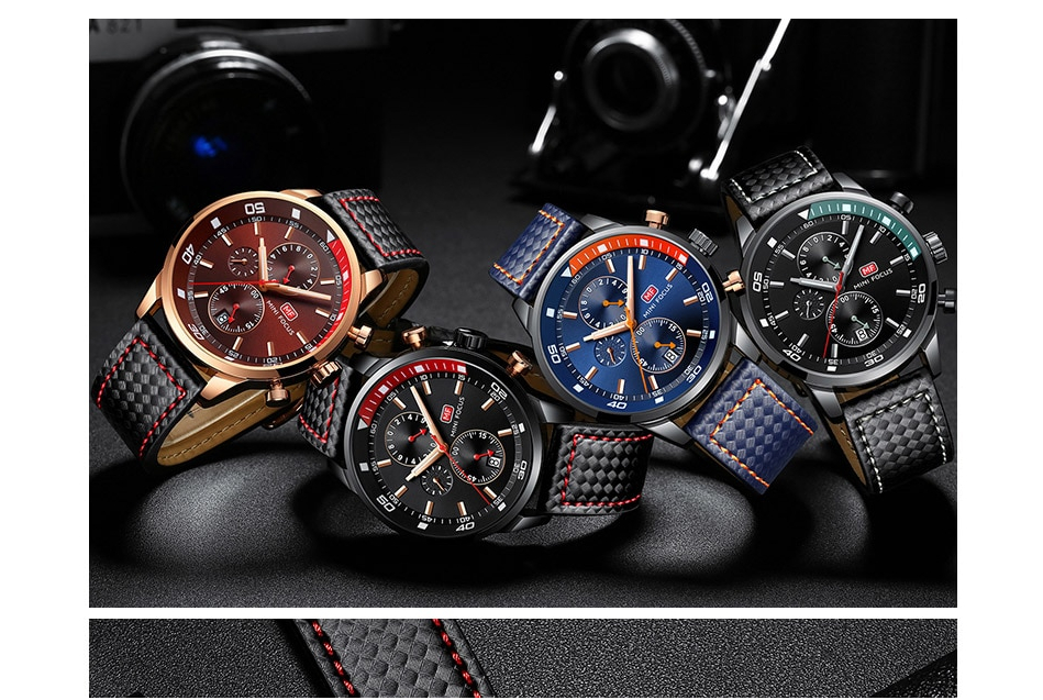 Men's Plaid Leather Strap Watches