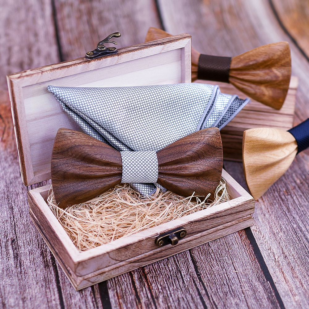 Boy's Fashion Wooden Bow Tie Set