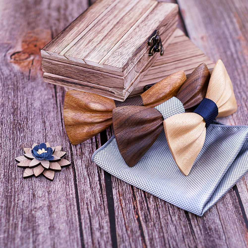 Boy's Fashion Wooden Bow Tie Set