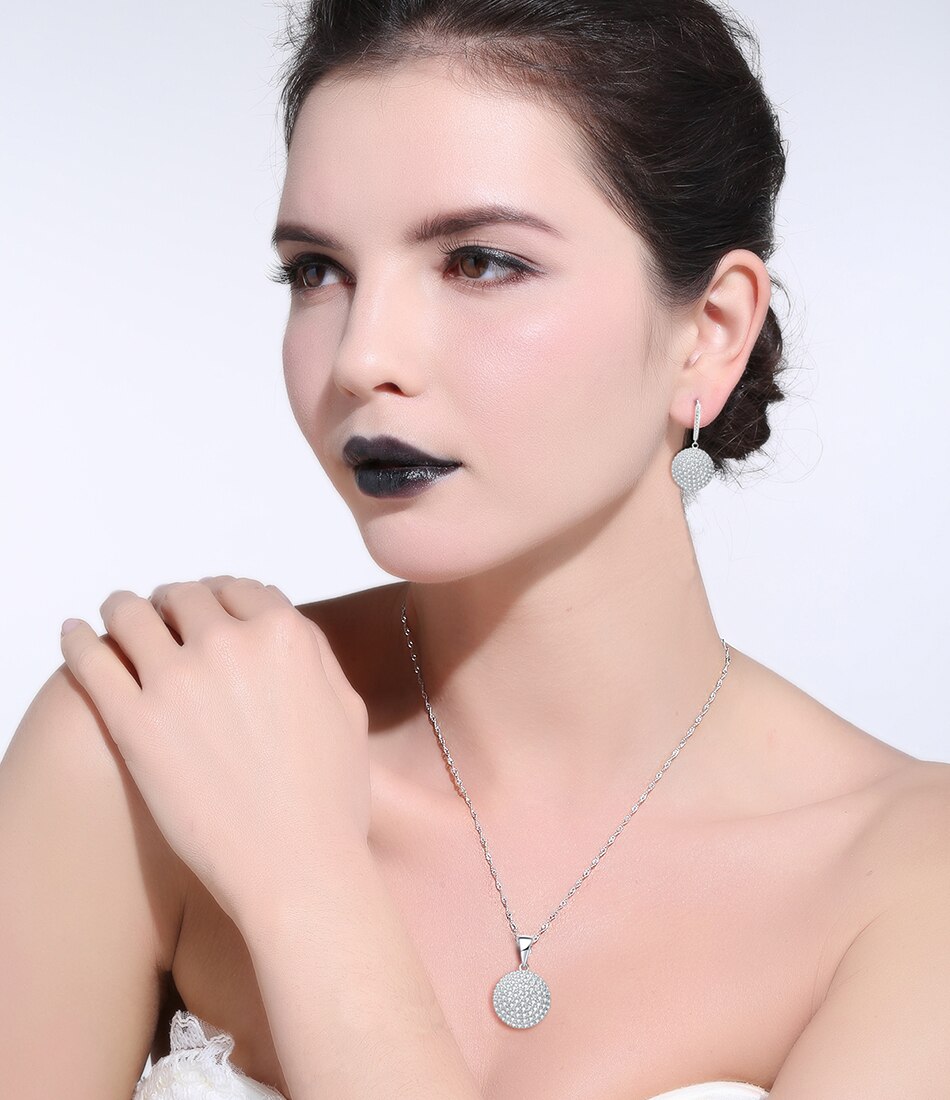 Women's Round Crystal Zircon Sterling Silver Jewelry Set