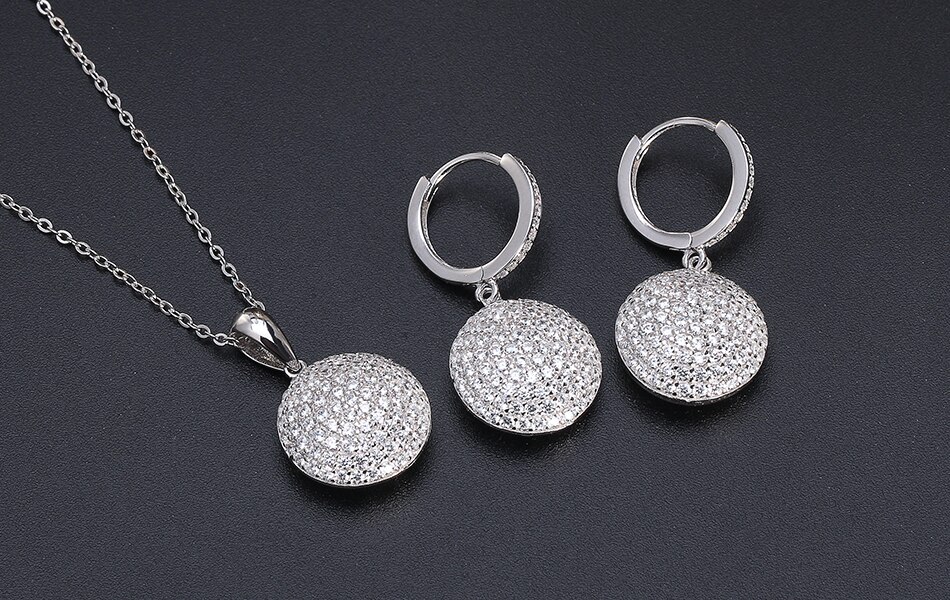 Women's Round Crystal Zircon Sterling Silver Jewelry Set