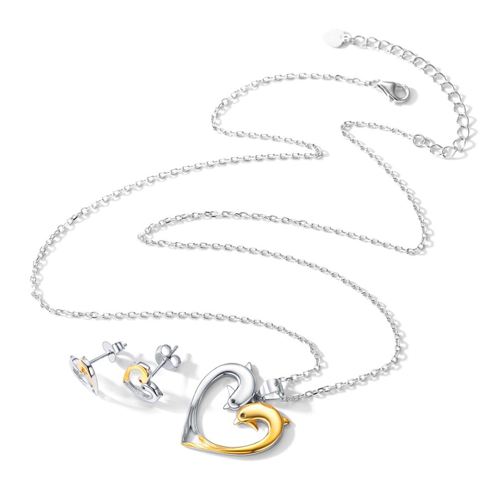 Women's Dolphin Heart Design Sterling Silver Jewelry Set