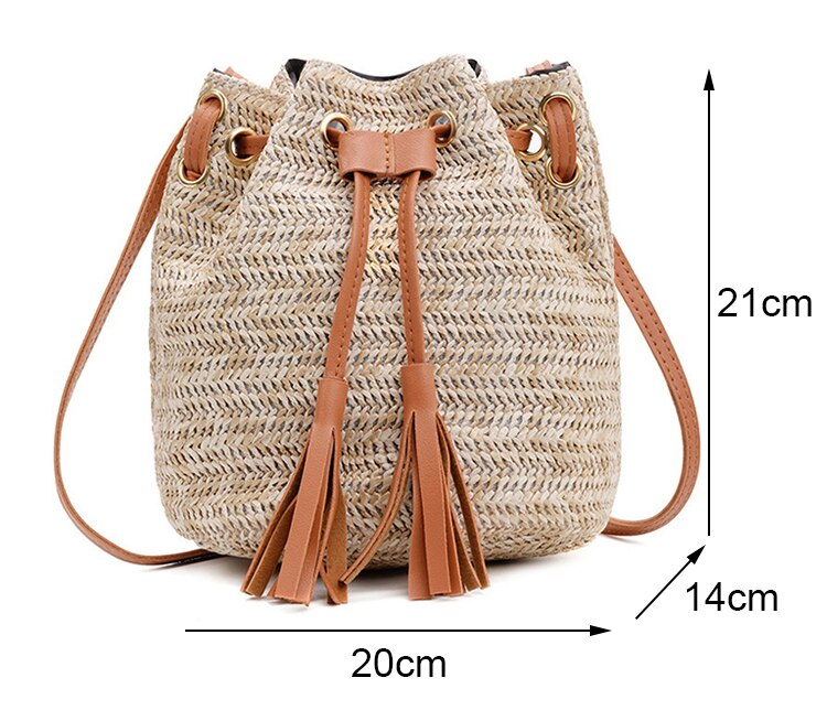 Women's Boho Straw Bucket Bag