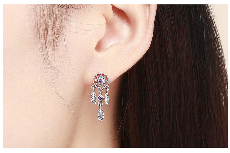 Women's Sterling Silver Dream Catcher Shaped Earrings Women's Sterling Silver Dream Catcher Shaped Earrings