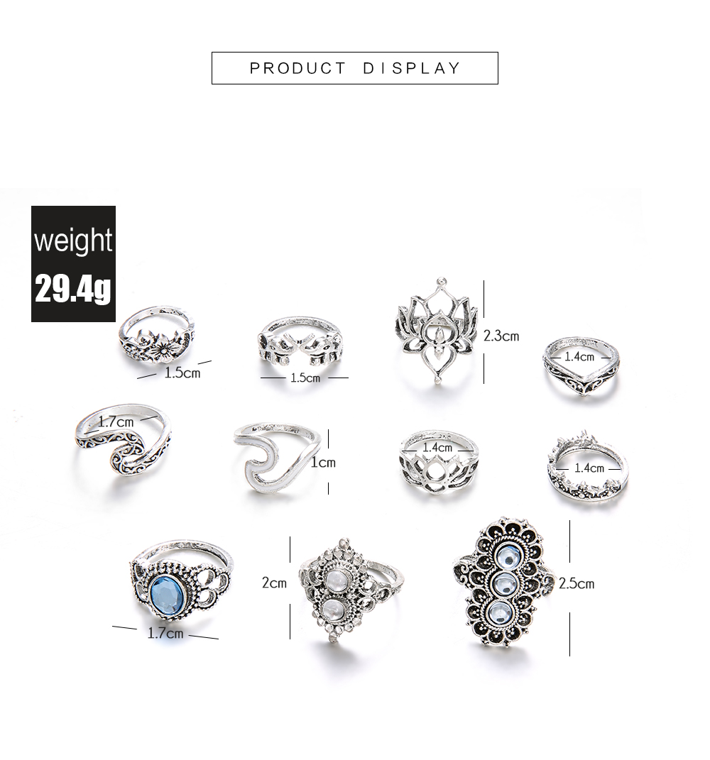 Women's Boho Opal Rings Set, 11 Pcs