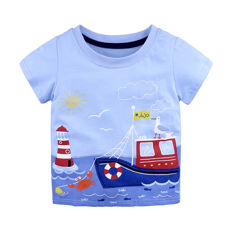 Summer Baby Cotton O-Neck T-Shirt with Cartoon Print