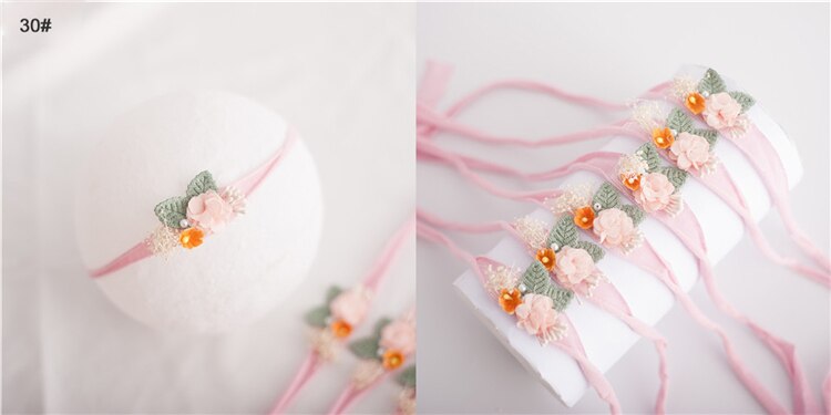 Baby Girl's Elastic Headband with Flower Shaped Ribbons
