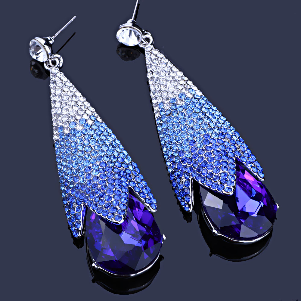 Women's Wedding Drop Earrings with Multicolor Rhinestones