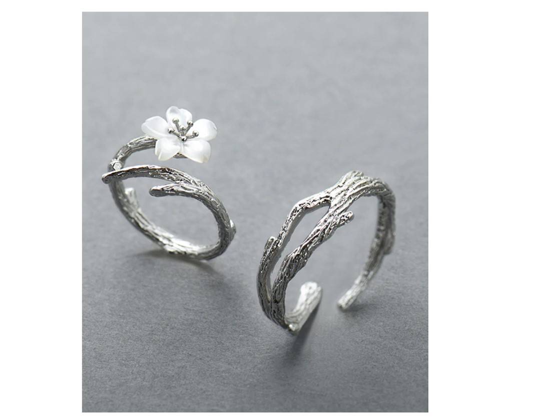 Women's 925 Sterling Silver Cherry Blossom Rings Set