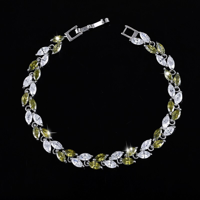 Women's Cubic Zirconia Leaves Decorated Bracelet