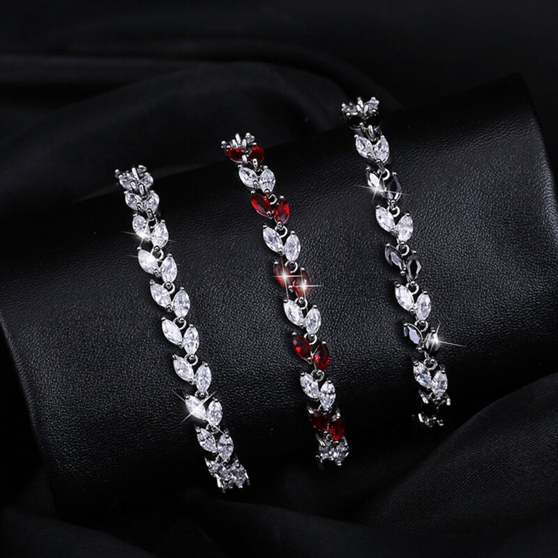 Women's Cubic Zirconia Leaves Decorated Bracelet