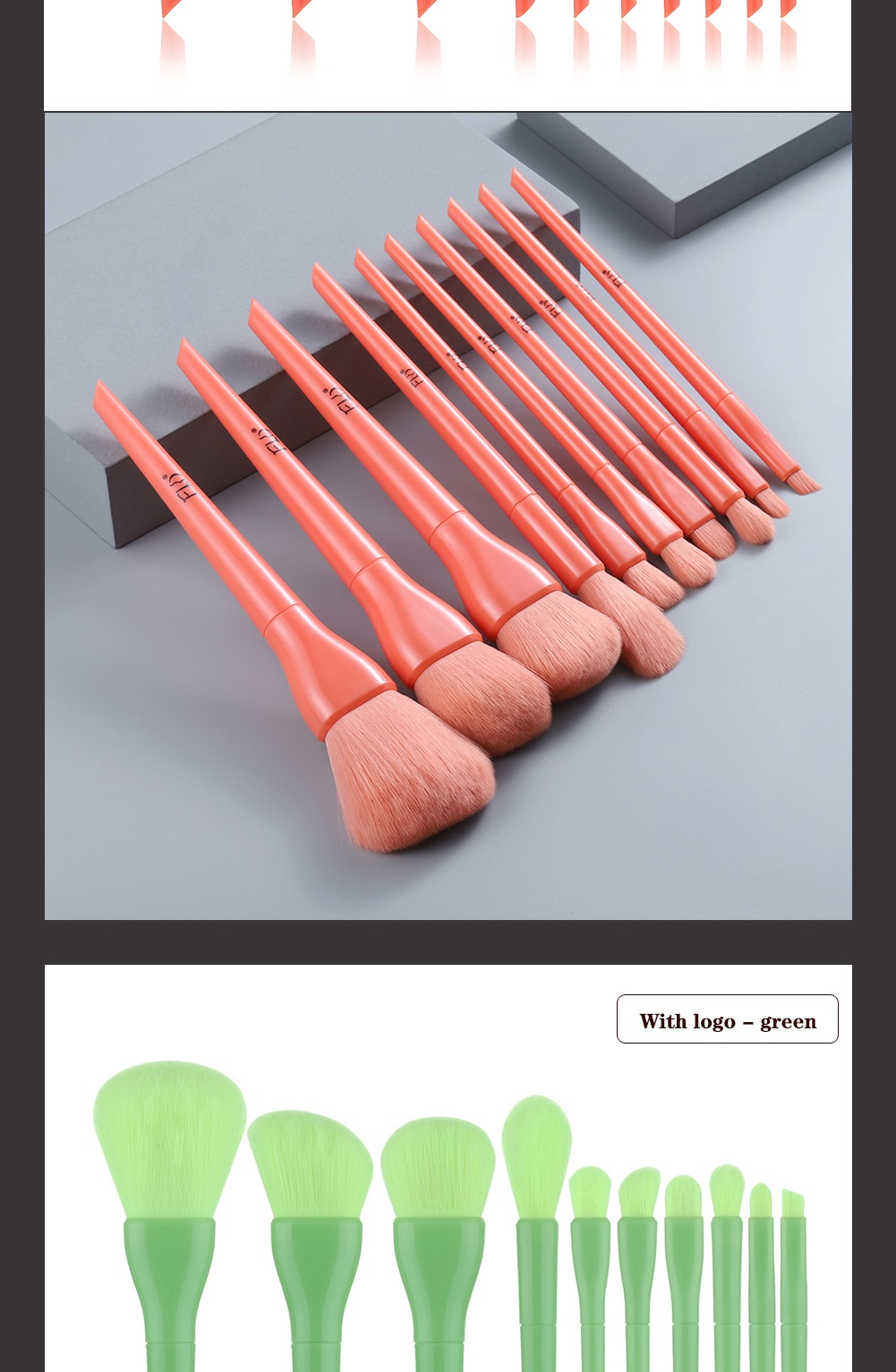 Candy Color Natural Fiber Makeup Brushes 10 Pcs Set