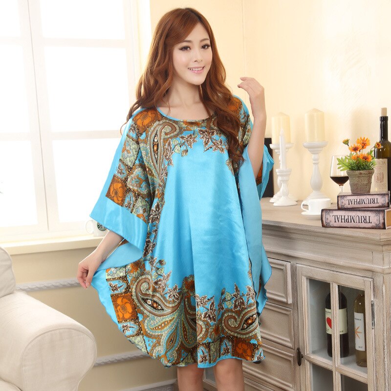 Chinese Style Colorful Printed Women's Rayon Nightgown