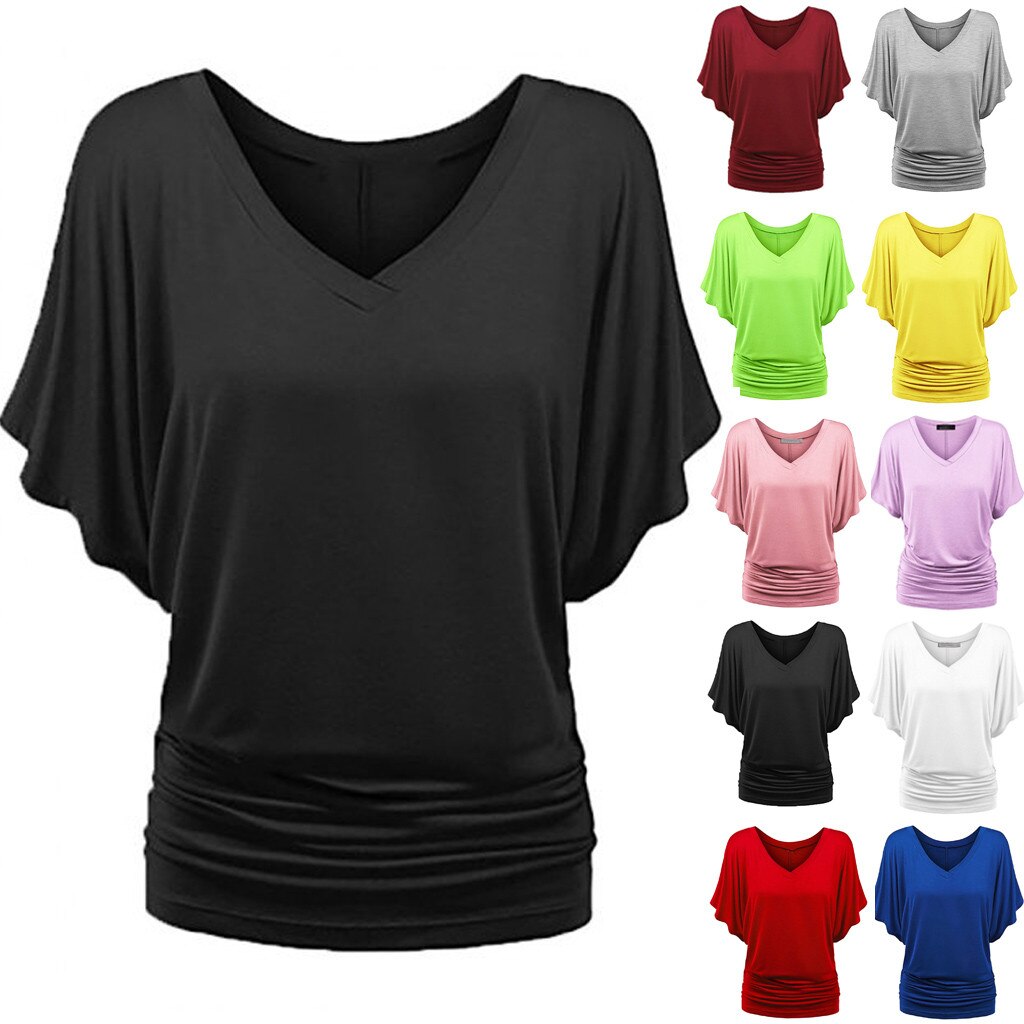 Women's Plus Size Batwing Sleeved V-Neck T-Shirt