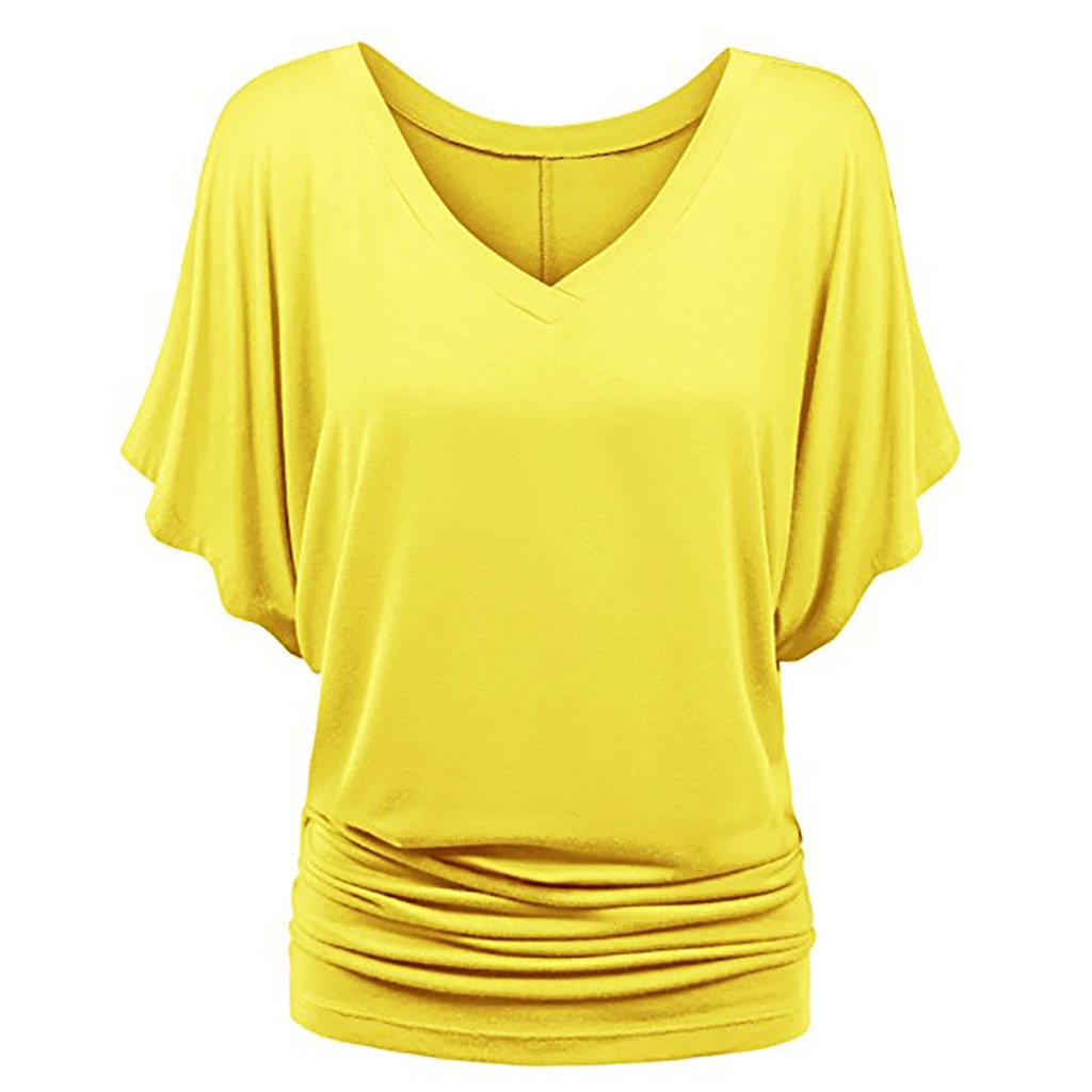 Women's Plus Size Batwing Sleeved V-Neck T-Shirt