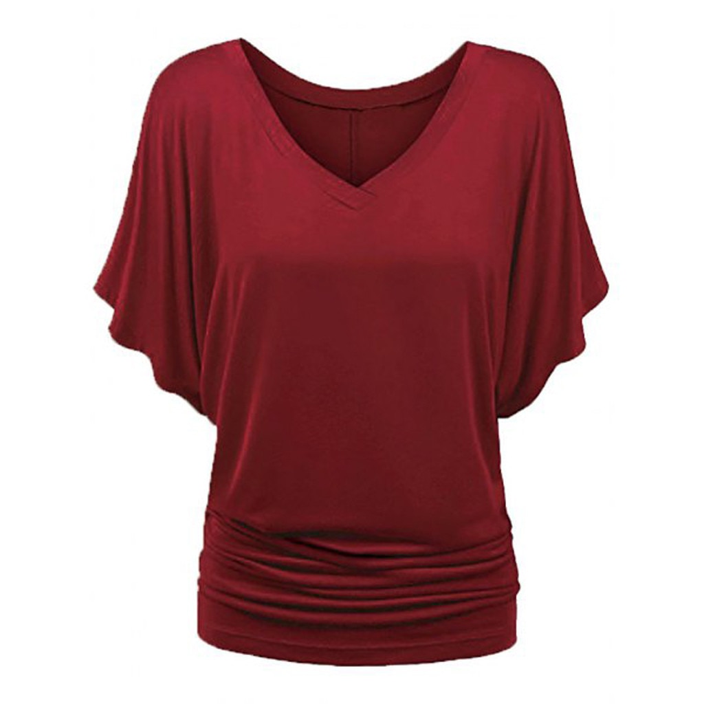 Women's Plus Size Batwing Sleeved V-Neck T-Shirt