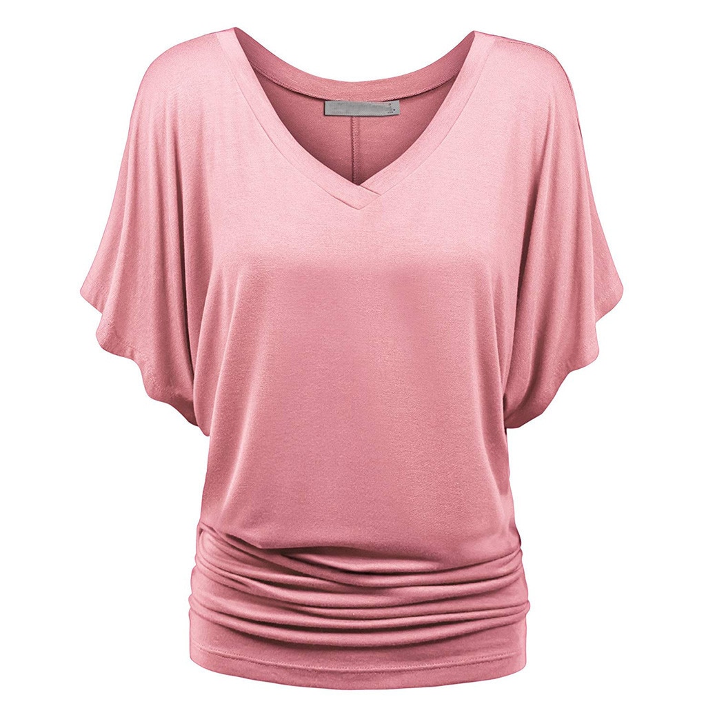 Women's Plus Size Batwing Sleeved V-Neck T-Shirt