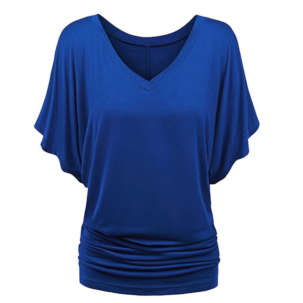 Women's Plus Size Batwing Sleeved V-Neck T-Shirt