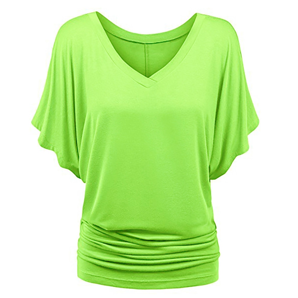 Women's Plus Size Batwing Sleeved V-Neck T-Shirt