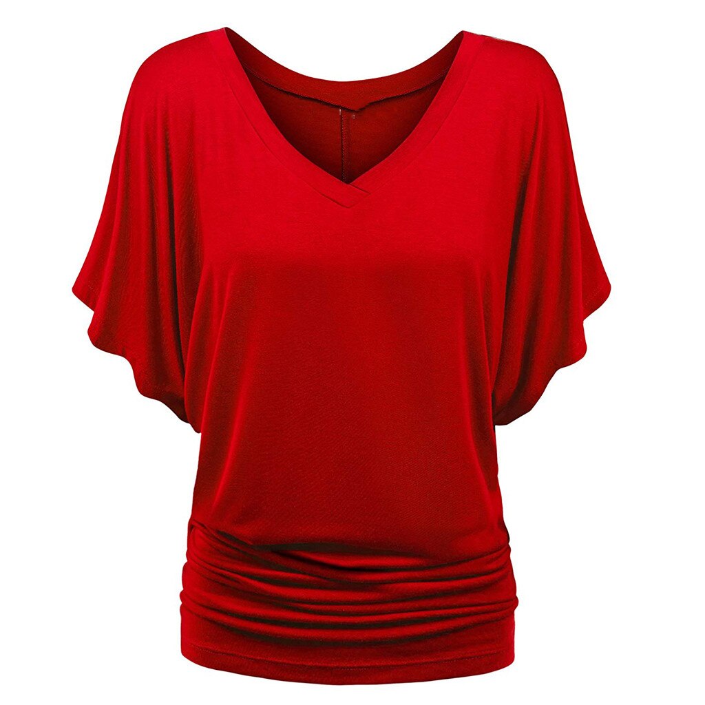 Women's Plus Size Batwing Sleeved V-Neck T-Shirt