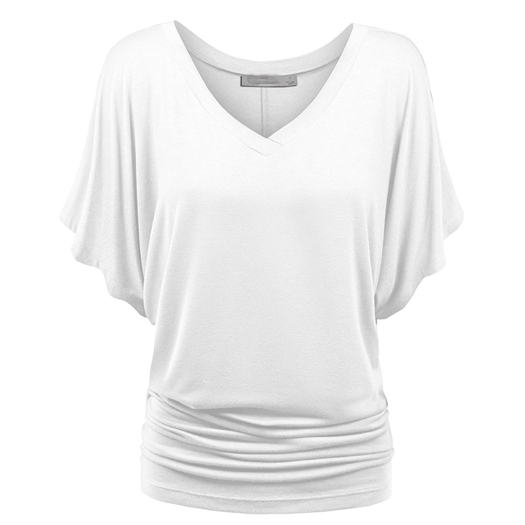 Women's Plus Size Batwing Sleeved V-Neck T-Shirt