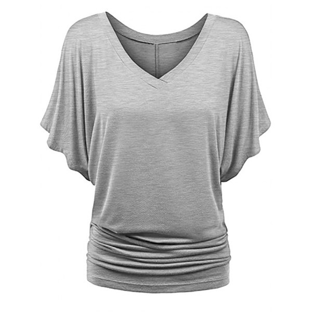 Women's Plus Size Batwing Sleeved V-Neck T-Shirt