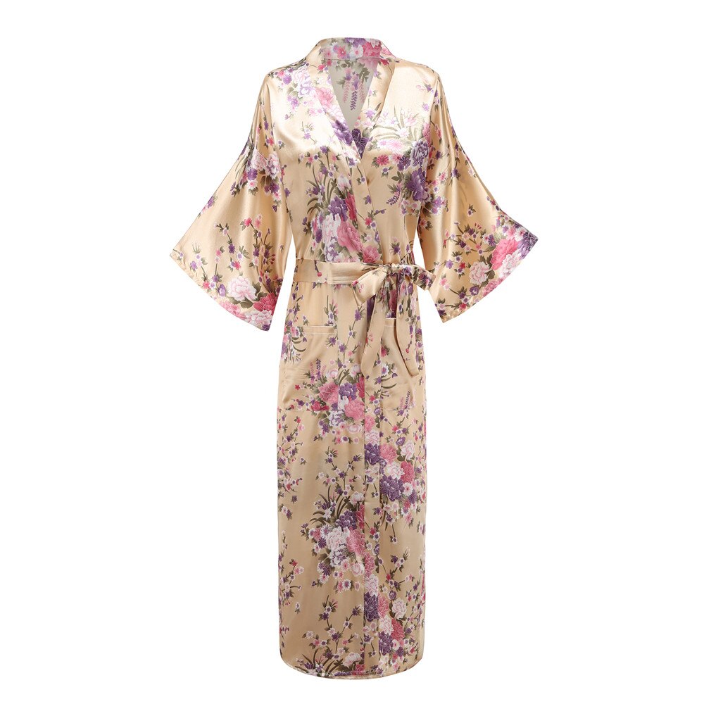 Print Floral Printed Silk Women's Kimono Robe