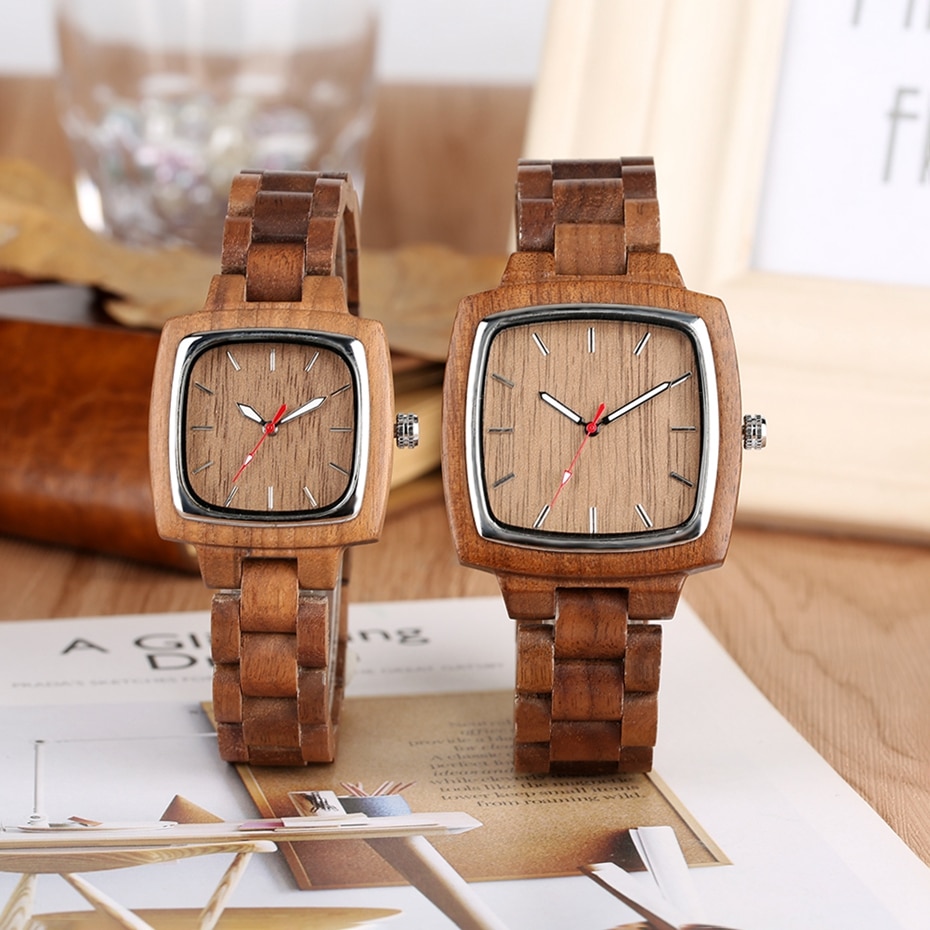 Men's and Women's Rectangular Wood Watch