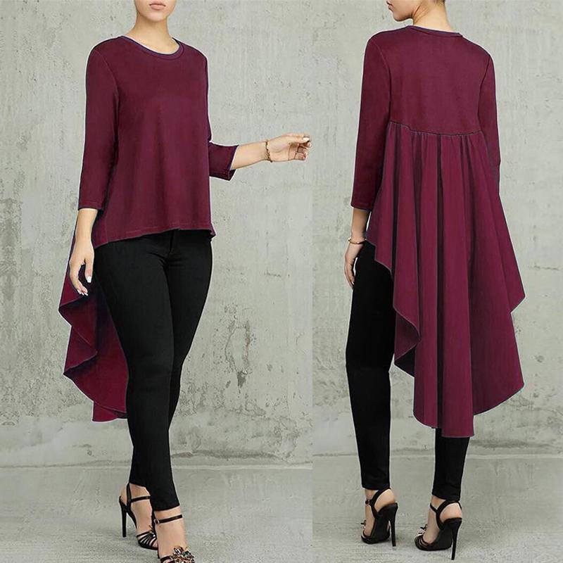 Asymmetrical Pleated Long Sleeve Top for Women